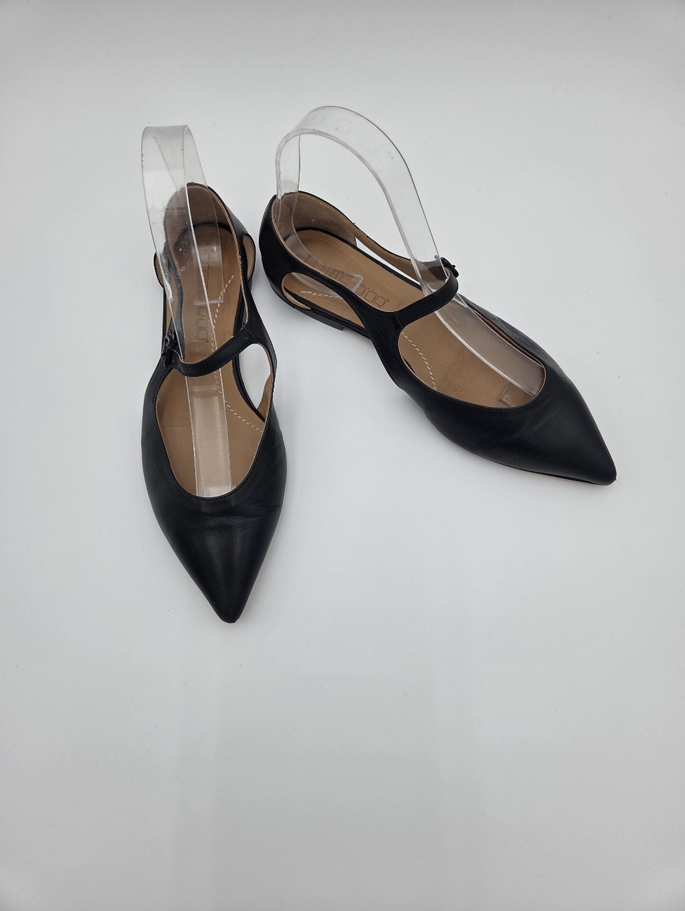 Pomme D'or Black Soft Leather Italian Pointed Mary Jane Trendy Flats Size 37.5